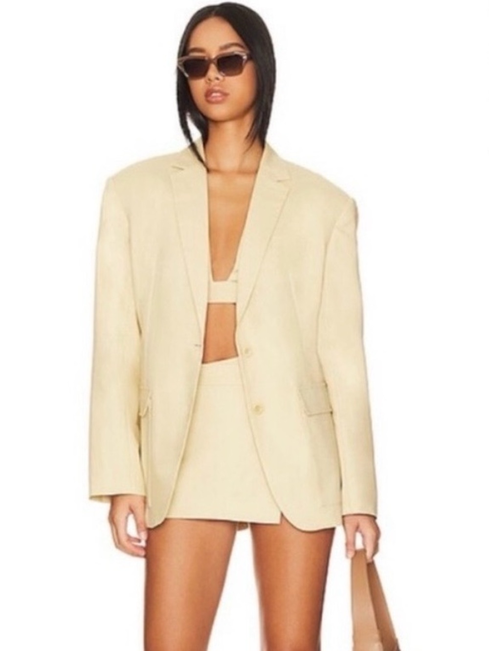 NWT L'Academie stretch linen boyfriend blazer, top, and skort